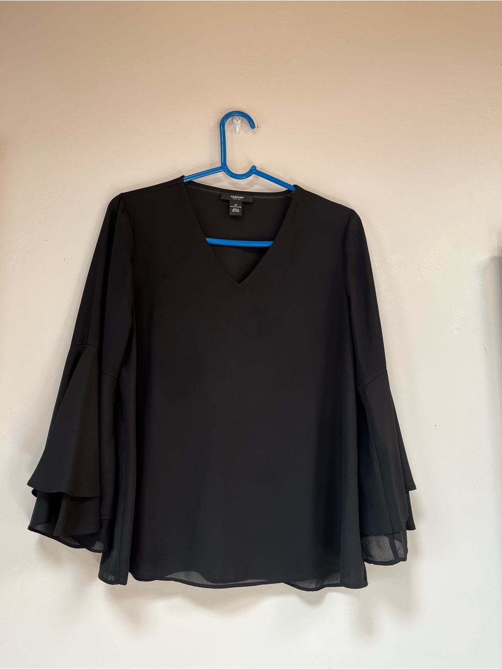 Alfani Black V-Neck Layered Ruffle Sleeve Blouse